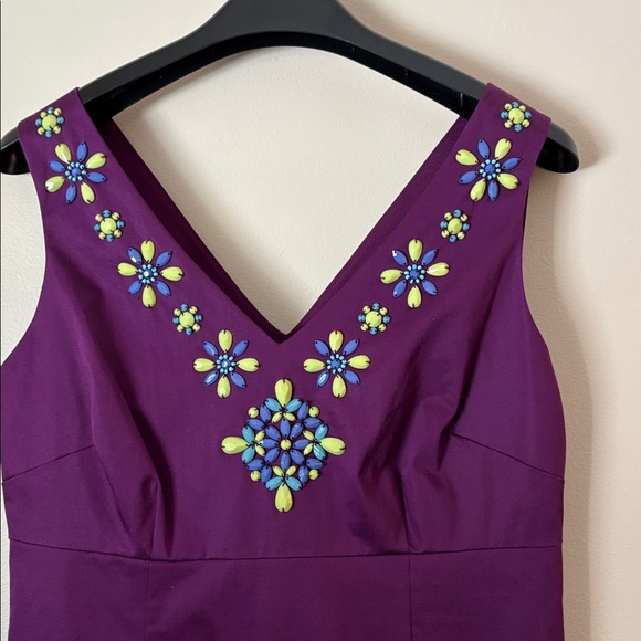 Boden Dresses & Skirts - Boden embellished hand beaded sleeveless V-neck dress purple empire waist size 8